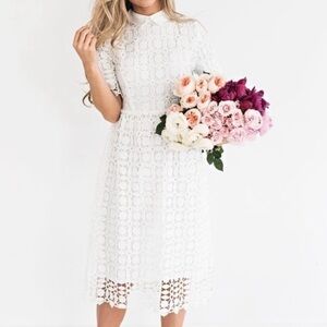 NWOT Jessakae White Lace Collared Midi Dress size M
